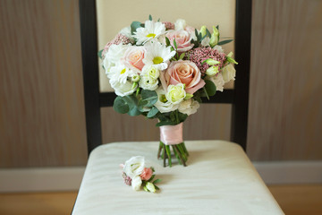 beautiful original wedding bouquet of fresh flowers on a festive day
