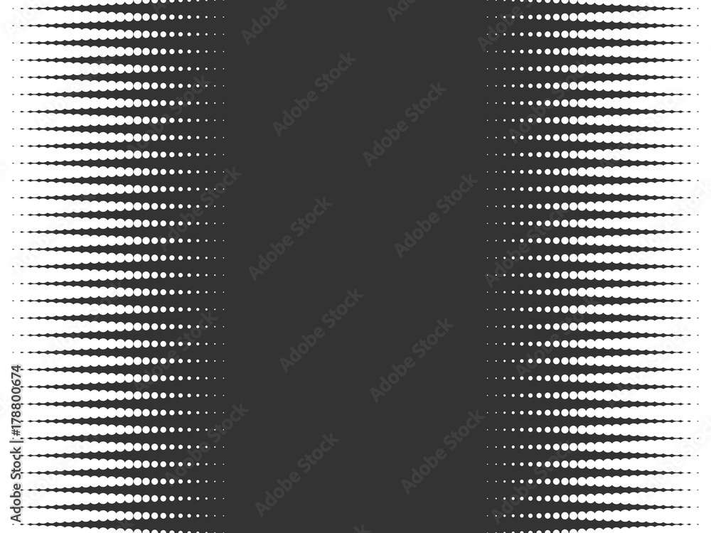 Poster abstract vector halftone texture of grey dots in linear arrangement on white background. two side ve