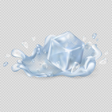 Ice Cube Drops in Water Isolated Illustration