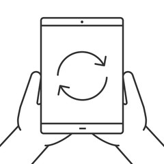 Fototapeta premium Hands holding tablet computer linear icon