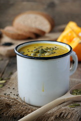 Pumpkin soup with spices and pumpkin seeds