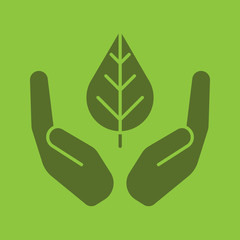 Open palms with leaf glyph color icon