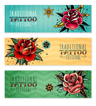 traditional tattoo roses horizontal banners