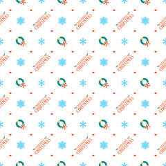 Christmas seamless pattern. Merry Christmas and snowflakes on white background. Vector background for wrapping paper or greeting cards