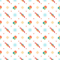 Christmas seamless pattern. Merry Christmas and gifts on white background. Vector background for wrapping paper or greeting cards