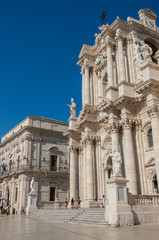 Fototapeta na wymiar Baroque style Cathedral in piazza Duomo. Ortiga island, Syracuse city, in Sicily. The city is a historic town in Sicily, the capital of the province of Syracuse.