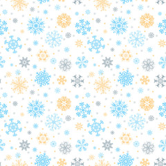 Christmas seamless pattern with snowflakes on white background. Vector background for wrapping paper or greeting cards