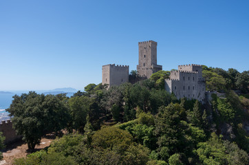 Fototapeta na wymiar View of the Norman castle called Torri del Balio in Erice, Sicily, Italy