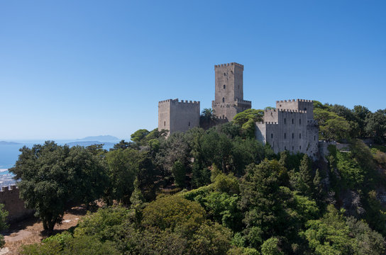 View of the Norman castle called Torri del Balio  in Erice, Sicily, Italy