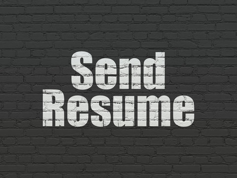 Business concept: Painted white text Send Resume on Black Brick wall background