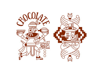 Vector illustration aztec cacao pattern for chocolate package design.
