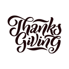 Vector illustration Hand lettering modern brush pen text of Happy Thanksgiving Day isolated on white background. Handmade calligraphy.