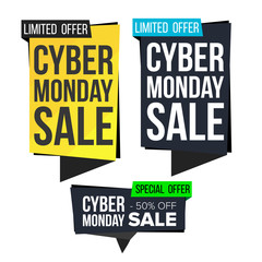 Cyber Monday Sale Banner Set Vector. November Online Shopping. Discount Banners. Monday Sale Banner Tag. Cyber Price Tag Labels. Isolated Illustration