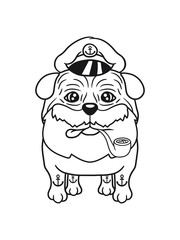 matrose kapitän mütze hut seefahrer meer boot schiff segeln mops klein dick hund welpe süß niedlich haustier comic cartoon