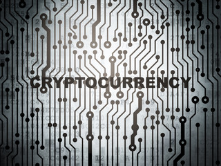Cryptocurrency concept: circuit board with  word Cryptocurrency, 3D rendering