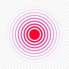Pain circle red icon for medical painkiller drug medicine. Vector red circles target spot symbol for pill design template of body muscular joint pain and headache health care first aid concept