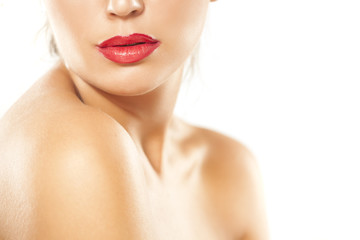 Obraz na płótnie Canvas beautiful lips with red lipstick
