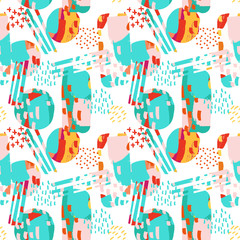 Hand drawn abstract colorful shape with grunge texture seamless pattern