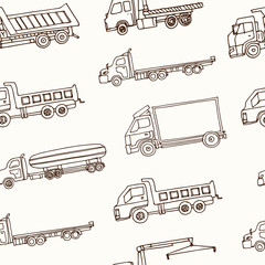 Hand drawn doodle truck seamless pattern