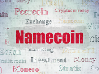 Fototapeta premium Cryptocurrency concept: Painted red text Namecoin on Digital Data Paper background with Tag Cloud