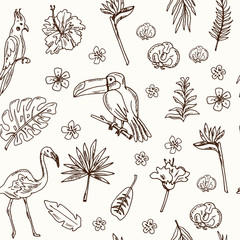 Hand drawn doodle tropics seamless pattern © fafarumba