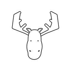 flat line uncolored reindeer face  over white background  vector illustration