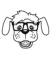 kopf gesicht nerd geek schlau hornbrille zahnspange pickel hund welpe süß niedlich haustier comic cartoon