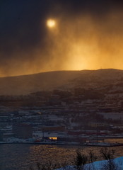 Snow storm over the city of Murmansk