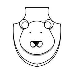 flat line  uncolored animal trophy  with  bear over white background  vector illustration