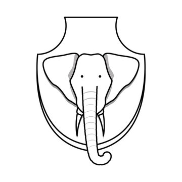 flat line  uncolored animal trophy  with elephant over white background  vector illustration
