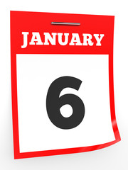 January 6. Calendar on white background.