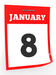 Fototapeta premium January 8. Calendar on white background.