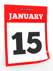 January 15. Calendar on white background.
