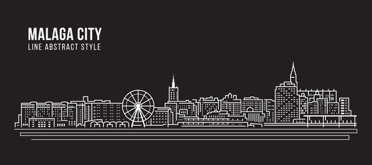 Cityscape Building Line art Vector Illustration design - Malaga city - obrazy, fototapety, plakaty
