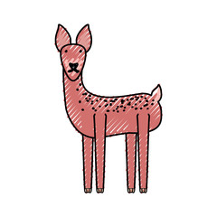 flat line colored deer doodle  over white background  vector illustration