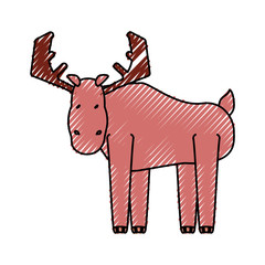 flat line colored  reindeer  doodle over white background  vector illustration