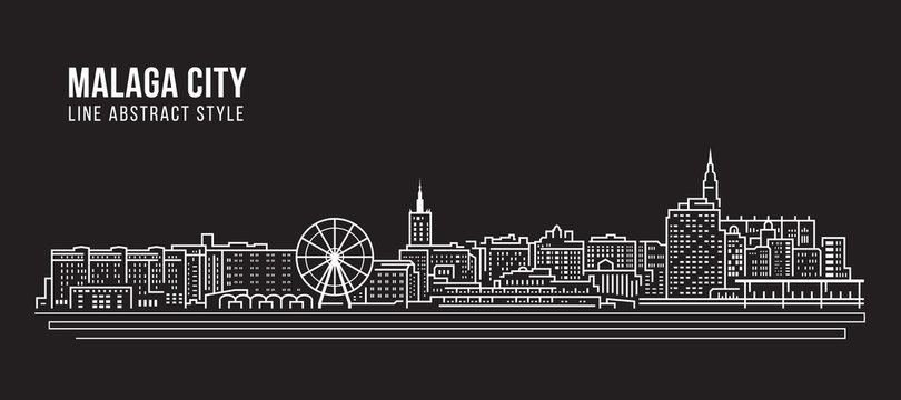 Cityscape Building Line art Vector Illustration design - Malaga city