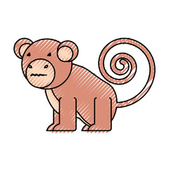 flat line colored monkey doodle over white background  vector illustration