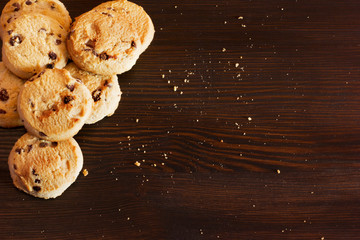 Freshly baked cookies on a wooden table