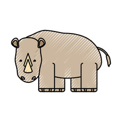 flat line colored rhino doodle  over white background  vector illustration