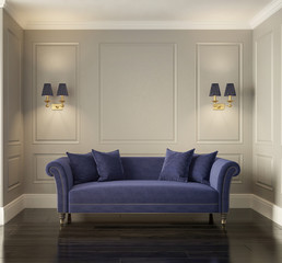 Classic elegant luxury blue purple velvet sofa
