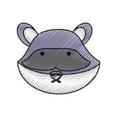 flat line  colored raccoon face doodle over white background  vector illustration