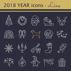 New Year icons. Christmas party elements.