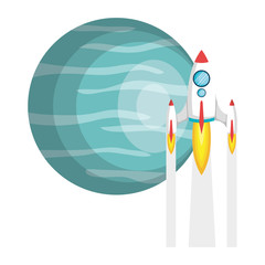 neptune planet with rocket