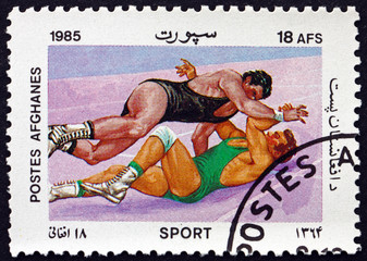 Postage stamp Afghanistan 1985 wrestling, combat sport