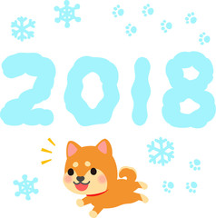 2018戌年のイラスト　雪と柴犬