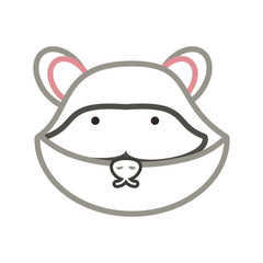 flat line colored raccoon face over white background  vector illustration