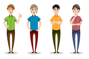 Fototapeta premium Set of four men dressed in casual clothes standing in different poses with various hairstyle
