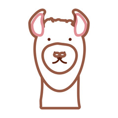 flat line colored llama face  over white background  vector illustration