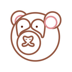 flat line colored bear face over white background  vector illustration